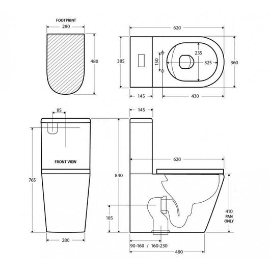 ZINA Set WC da appoggio senza montatura - con sedile WC e serbatoio
