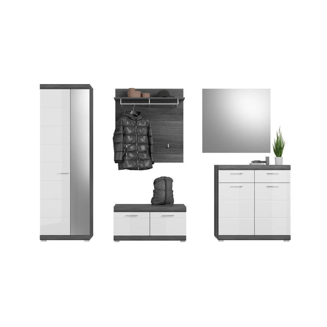 Set d''ingresso SCOTT – Mobili di stoccaggio con specchio e appendiabiti