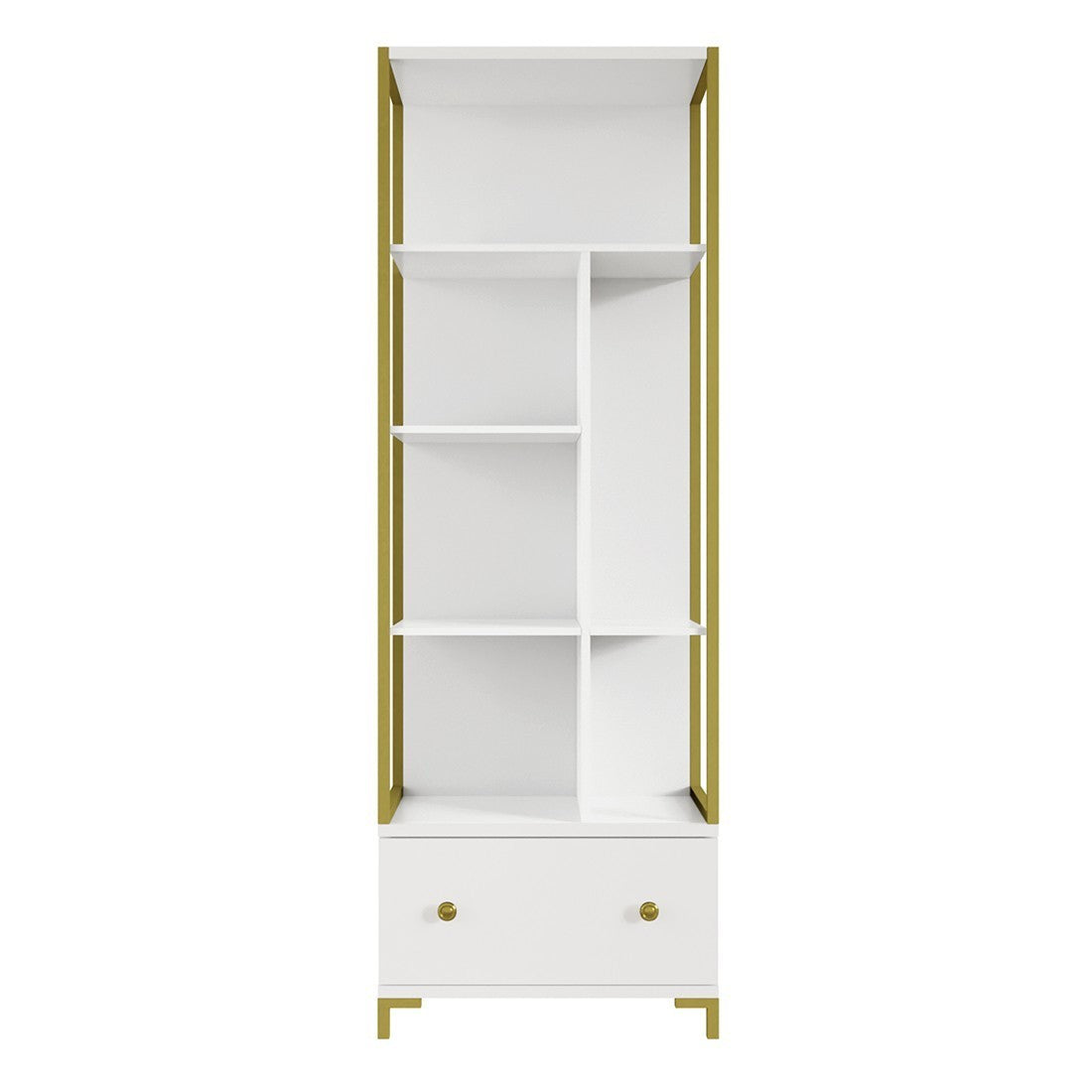 Set di 2 mobili da ufficio. Consolle e scaffale collezione DOUGLAS colore bianco e dorato.