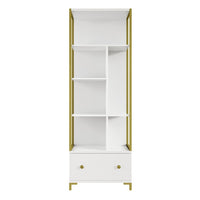 Set di 2 mobili da ufficio. Consolle e scaffale collezione DOUGLAS colore bianco e dorato.