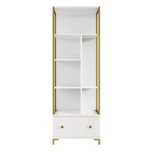 Set di 2 mobili da ufficio. Consolle e scaffale collezione DOUGLAS colore bianco e dorato.