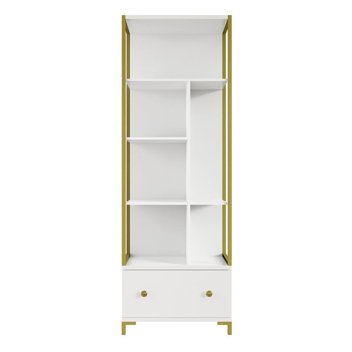 Set di 2 mobili da ufficio. Consolle e scaffale collezione DOUGLAS colore bianco e dorato.