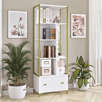 Set di 2 mobili da ufficio. Consolle e scaffale collezione DOUGLAS colore bianco e dorato.