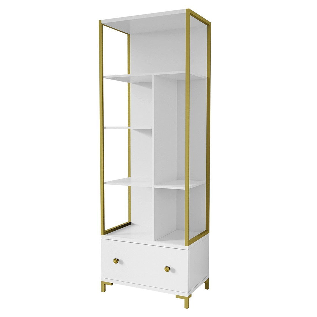 Set di 2 mobili da ufficio. Consolle e scaffale collezione DOUGLAS colore bianco e dorato.