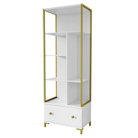 Set di 2 mobili da ufficio. Consolle e scaffale collezione DOUGLAS colore bianco e dorato.