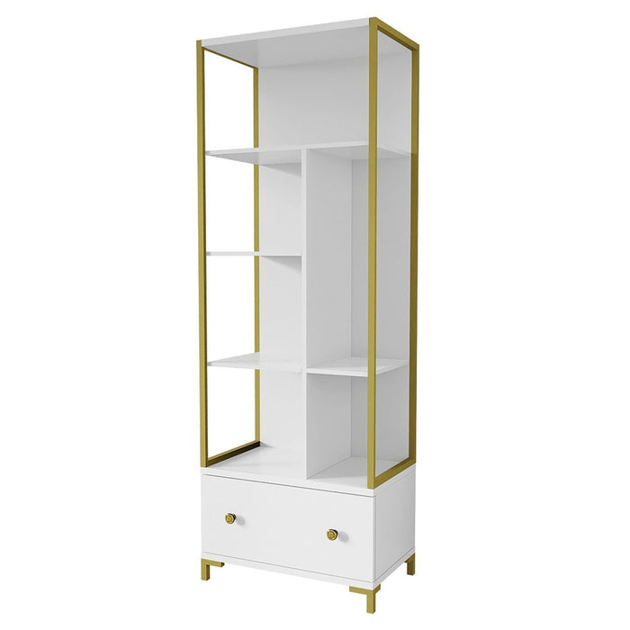 Set di 2 mobili da ufficio. Consolle e scaffale collezione DOUGLAS colore bianco e dorato.