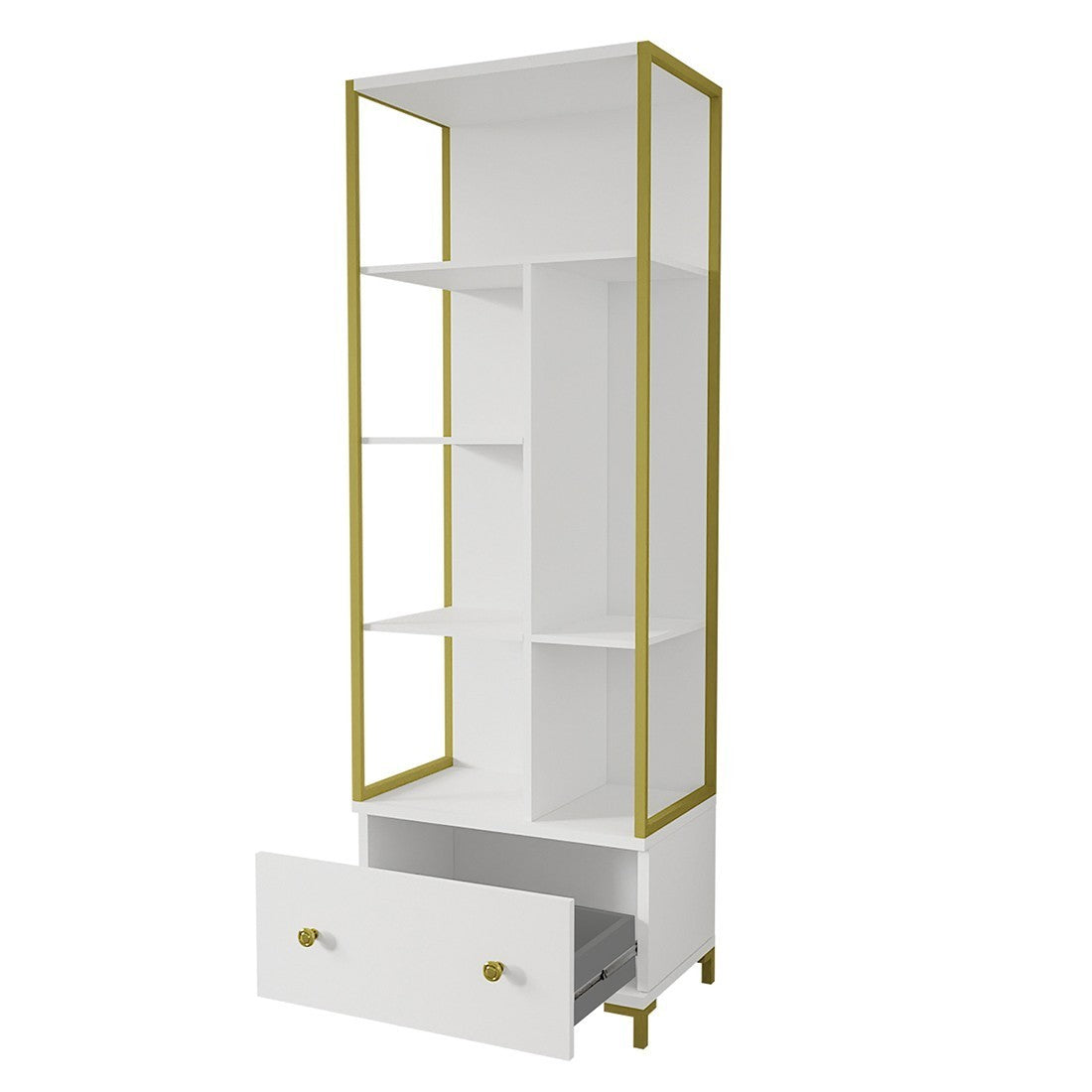 Set di 2 mobili da ufficio. Consolle e scaffale collezione DOUGLAS colore bianco e dorato.