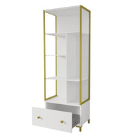 Set di 2 mobili da ufficio. Consolle e scaffale collezione DOUGLAS colore bianco e dorato.