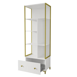 Set di 2 mobili da ufficio. Consolle e scaffale collezione DOUGLAS colore bianco e dorato.