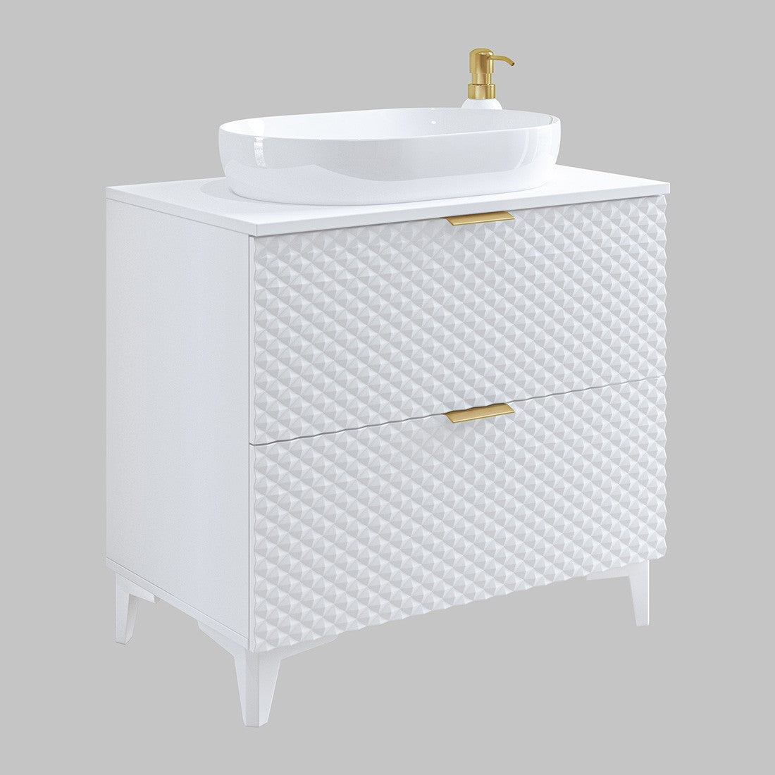 Set di 2 mobili da bagno collezione CHIC colori bianco e dorato. Mobile sotto lavabo 80cm.