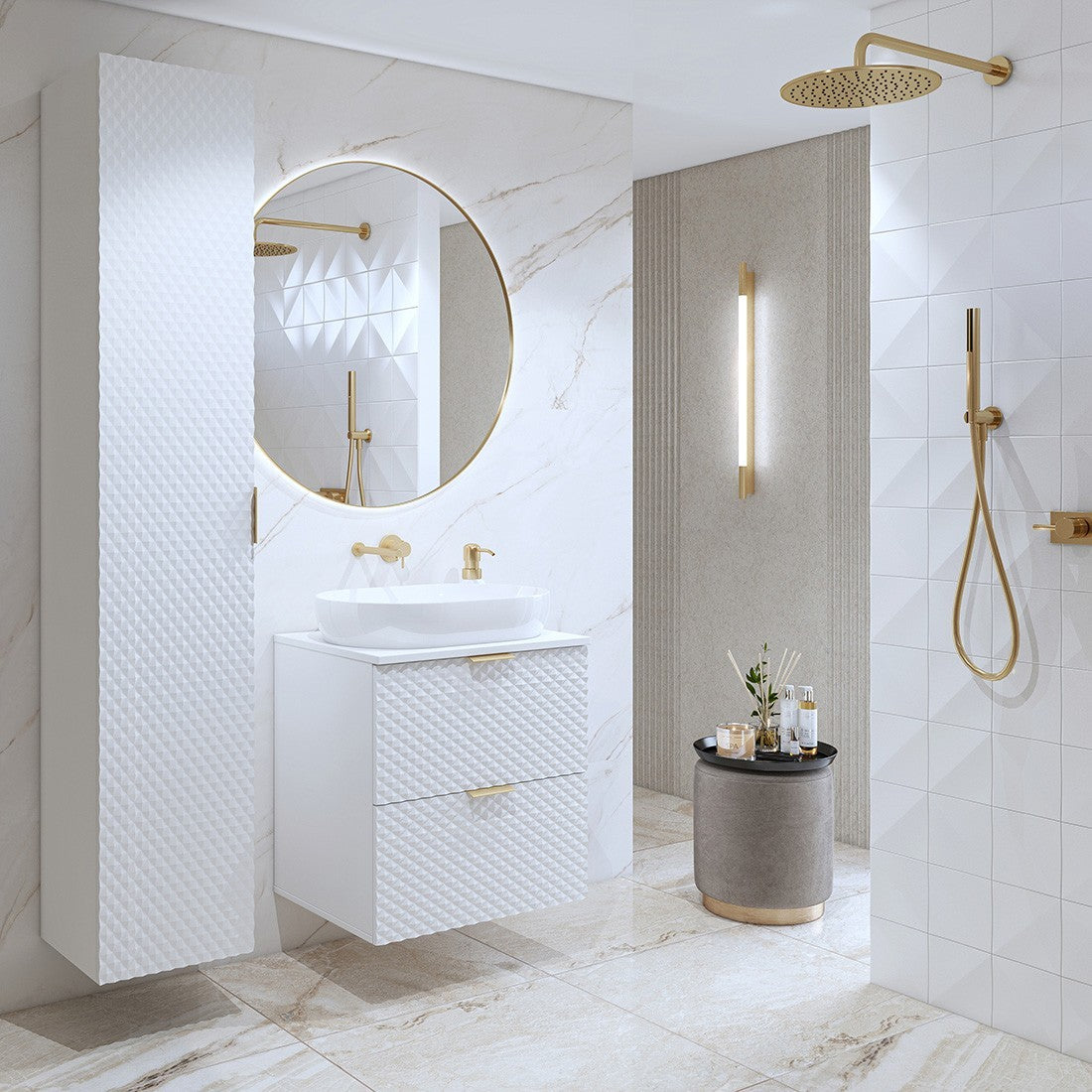 Set di 2 mobili da bagno collezione CHIC in colori bianco e dorato. Mobile sotto lavabo.