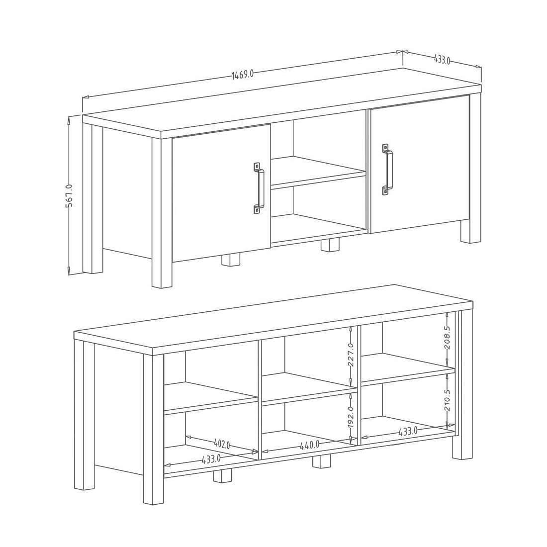 Set di 3 mobili da soggiorno collezione DARWIN. Colore abete e nero.