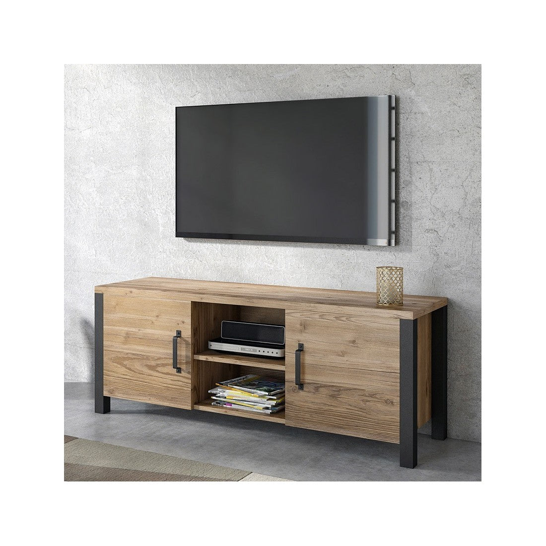 Set di 3 mobili da soggiorno collezione DARWIN. Colore abete e nero.