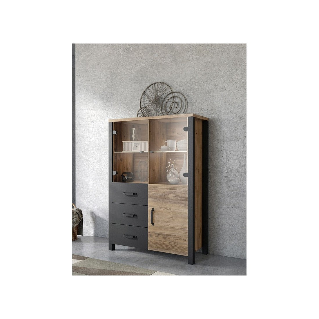 Set di 3 mobili da soggiorno collezione DARWIN. Colore abete e nero.