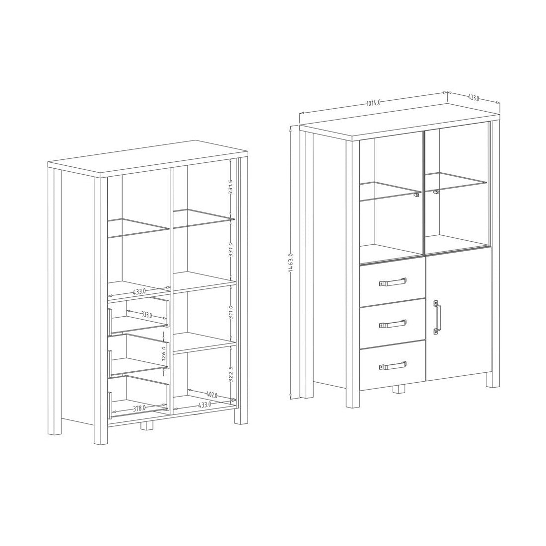 Set di 3 mobili da soggiorno collezione DARWIN. Colore abete e nero.