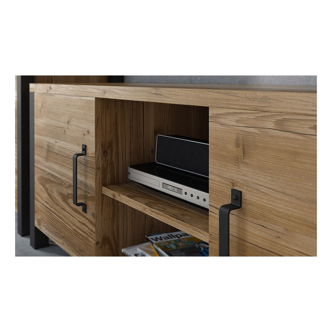 Set di 3 mobili da soggiorno collezione DARWIN. Colore abete e nero.