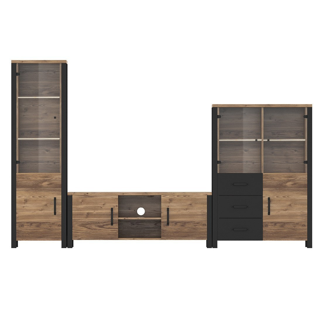 Set di 3 mobili da soggiorno collezione DARWIN. Colore abete e nero.