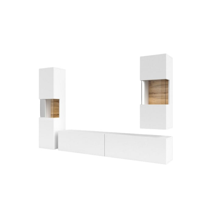 Set di 3 mobili da salotto collezione EVA. Colore bianco e rovere.