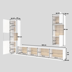 Set di 3 mobili da salotto collezione EVA. Colore bianco e rovere.