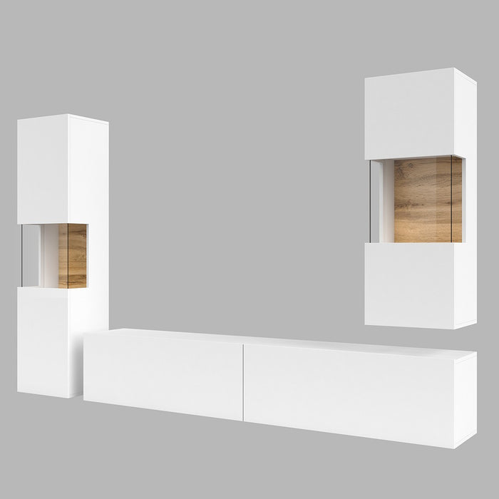 Set di 3 mobili da salotto collezione EVA. Colore bianco e rovere.