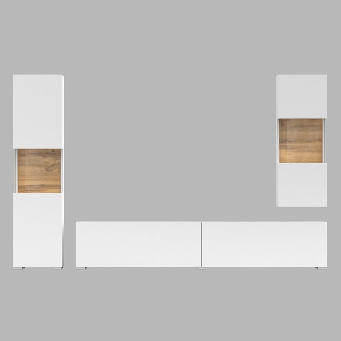 Set di 3 mobili da salotto collezione EVA. Colore bianco e rovere.