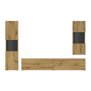 Set di 3 mobili da soggiorno collezione EVA. Colore quercia e nero.