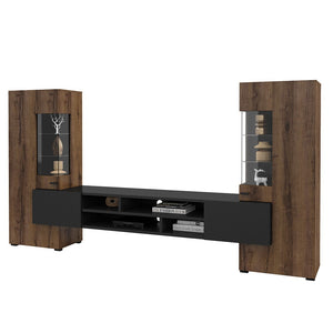 Set di 3 mobili da soggiorno collezione KOBEE. Colore quercia scura e nero.