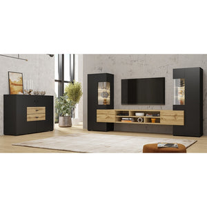 Set di 3 mobili da salotto collezione KOBEE. Colore nero e quercia.