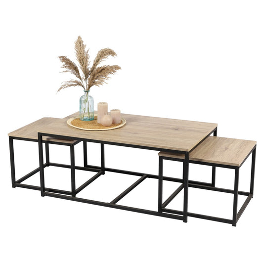 Set di 3 tavolini quadrati impilabili collezione RANON – Stile classico, colore rovere chiaro, 100x60xH45 cm