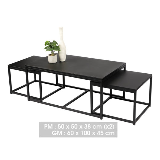 Set di 3 tavolini nido quadrati collezione SOHO – Stile industriale, colore nero, dimensioni 100x60xH45 cm