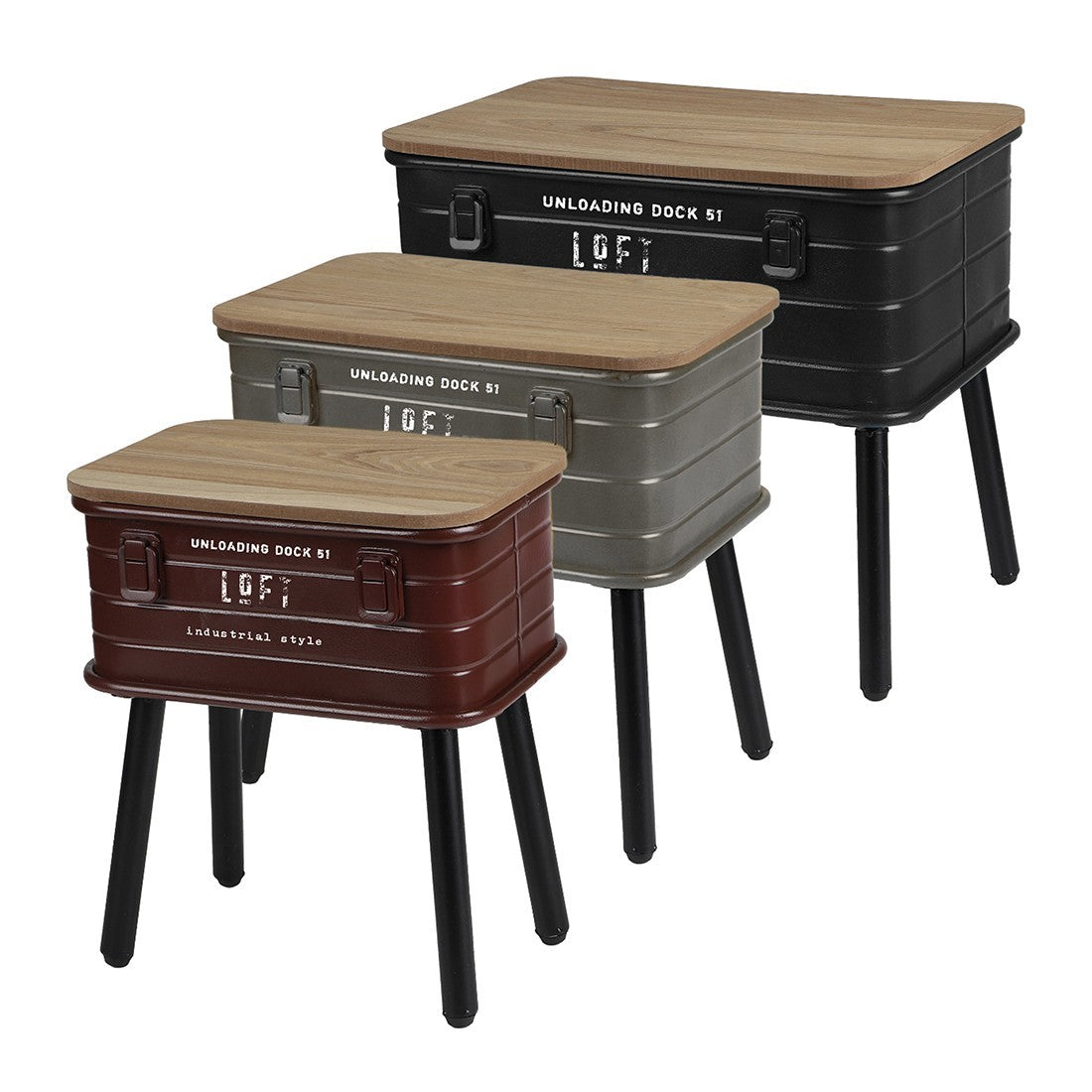 Set di 3 tavolini ausiliari metallici multicolori in stile industriale collezione AREA