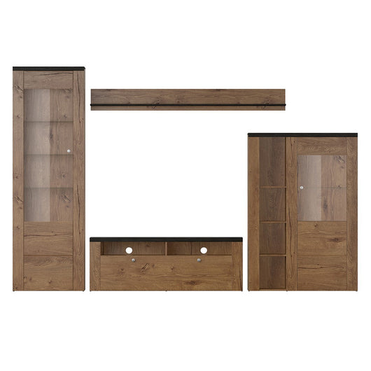 Set di 4 mobili da soggiorno collezione SANTIAGO. Colori rovere e nero effetto legno.