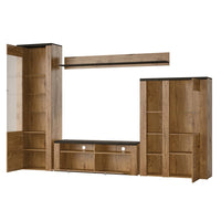 Set di 4 mobili da soggiorno collezione SANTIAGO. Colori rovere e nero effetto legno.