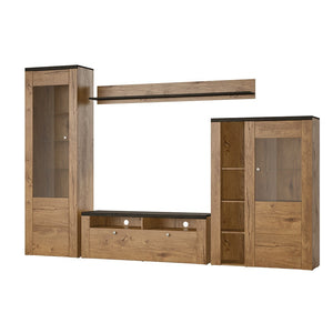 Set di 4 mobili da soggiorno collezione SANTIAGO. Colori rovere e nero effetto legno.