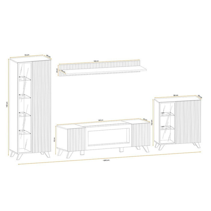 Set di 4 mobili da soggiorno NIELSEN – Camino decorativo in quercia e nero