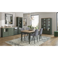 Set di 4 mobili per sala da pranzo color verde e rovere. Collezione ASSIA