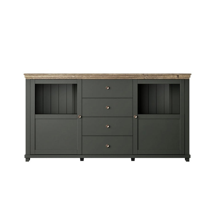 Set di 4 mobili per sala da pranzo color verde e rovere. Collezione ASSIA