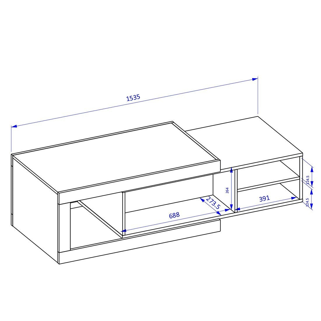 Set di 5 mobili da salotto collezione SINATRA. Colore quercia e bianco lucido.