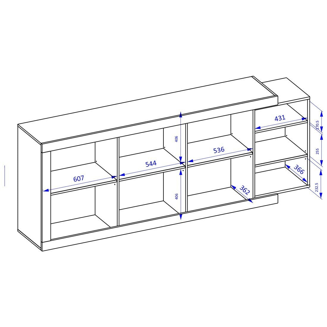 Set di 5 mobili da salotto collezione SINATRA. Colore quercia e bianco lucido.