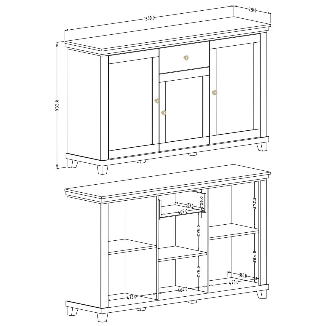 Set di 5 mobili per il tuo soggiorno in color verde e rovere. Collezione ASSIA.