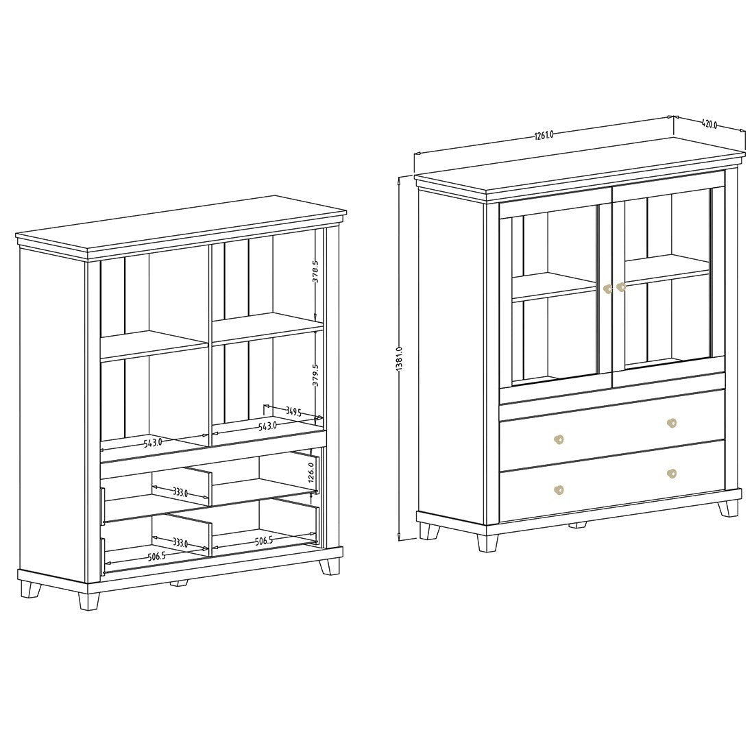 Set di 5 mobili per il tuo soggiorno in color verde e rovere. Collezione ASSIA.