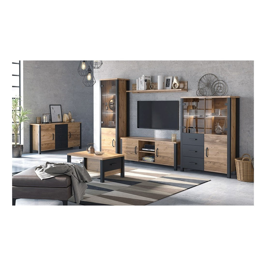 Set di 6 mobili da salotto DARWIN - Abete e nero