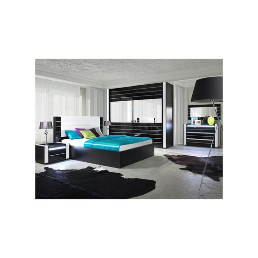 Set da camera da letto LINA nero con letto, cassettiera e comodini