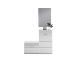 Set di mobili per ingresso: Specchio + mobile per scarpe + mobiletto – Bianco lucido – KLEANKIN