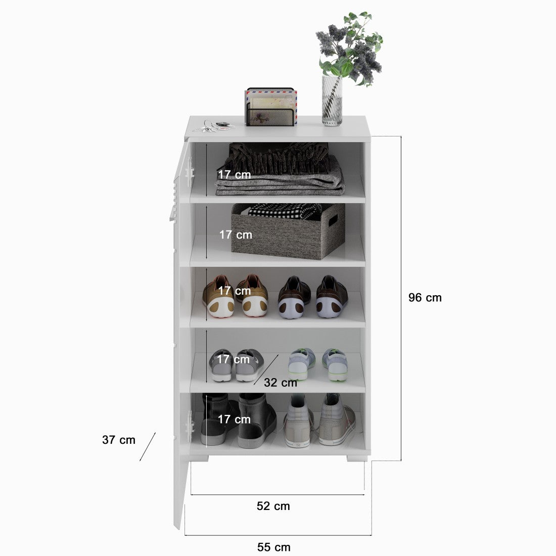 Set di mobili per ingresso: Specchio + mobile per scarpe + mobiletto – Bianco lucido – KLEANKIN