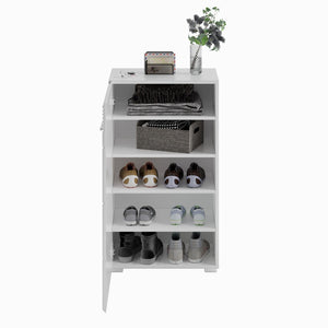 Set di mobili per ingresso: Specchio + mobile per scarpe + mobiletto – Bianco lucido – KLEANKIN