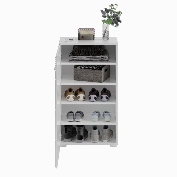 Set di mobili per ingresso: Specchio + mobile per scarpe + mobiletto – Bianco lucido – KLEANKIN