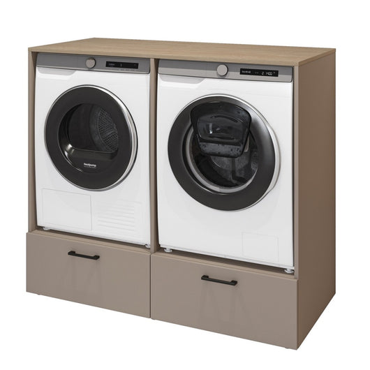 Set di mobili contenitori per lavatrice e asciugatrice collezione WASHING - Taupe e quercia