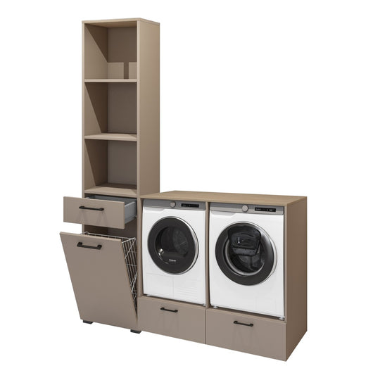 Set di mobili contenitori per lavatrice e asciugatrice collezione WASHING - Taupe e quercia