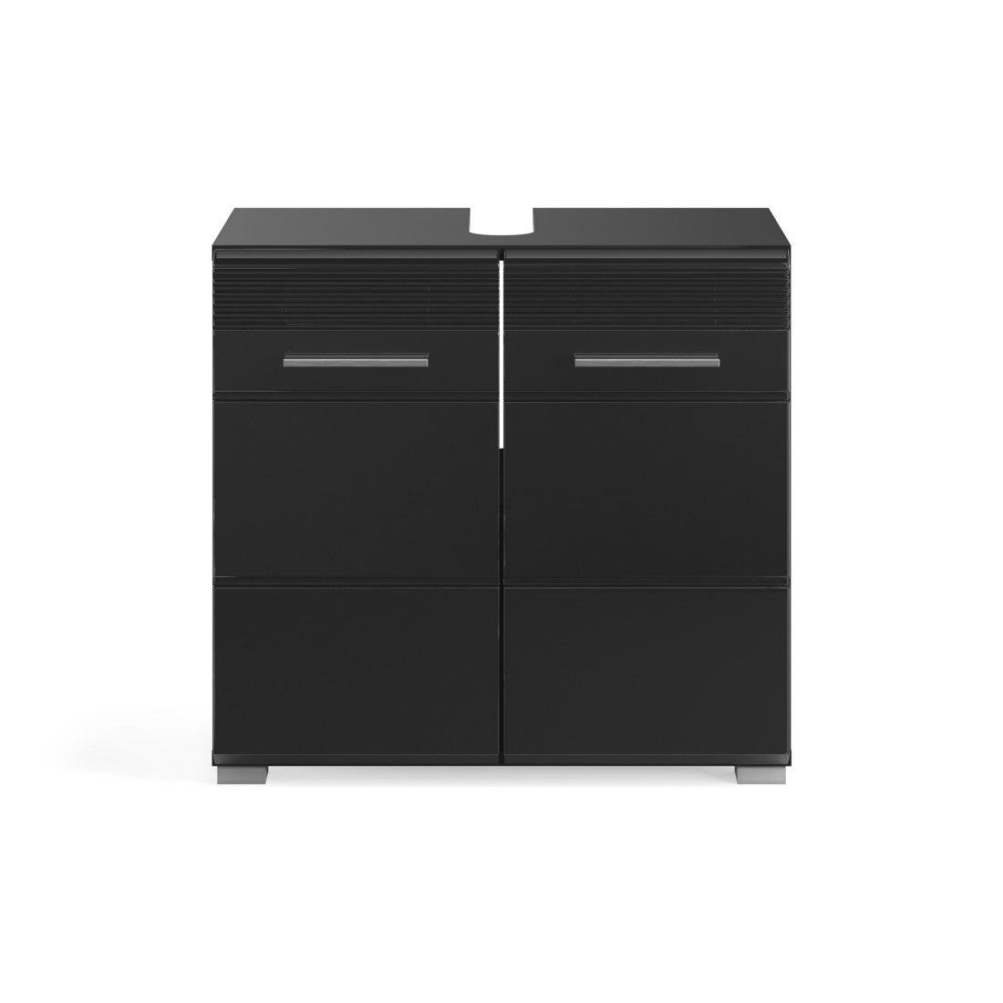 Set di mobili per bagno: mobile sottolavabo + armadietto con specchio - Nero lucido - KLEANKIN